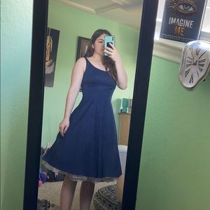 Navy blue formal dress with white petticoat